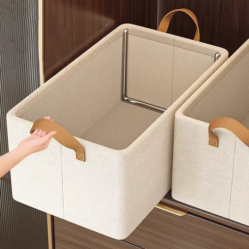 Faltbare Kleideraufbewahrungsbox aus Oxford-Gewebe mit Stahlrahmen in Beige - Bild 3