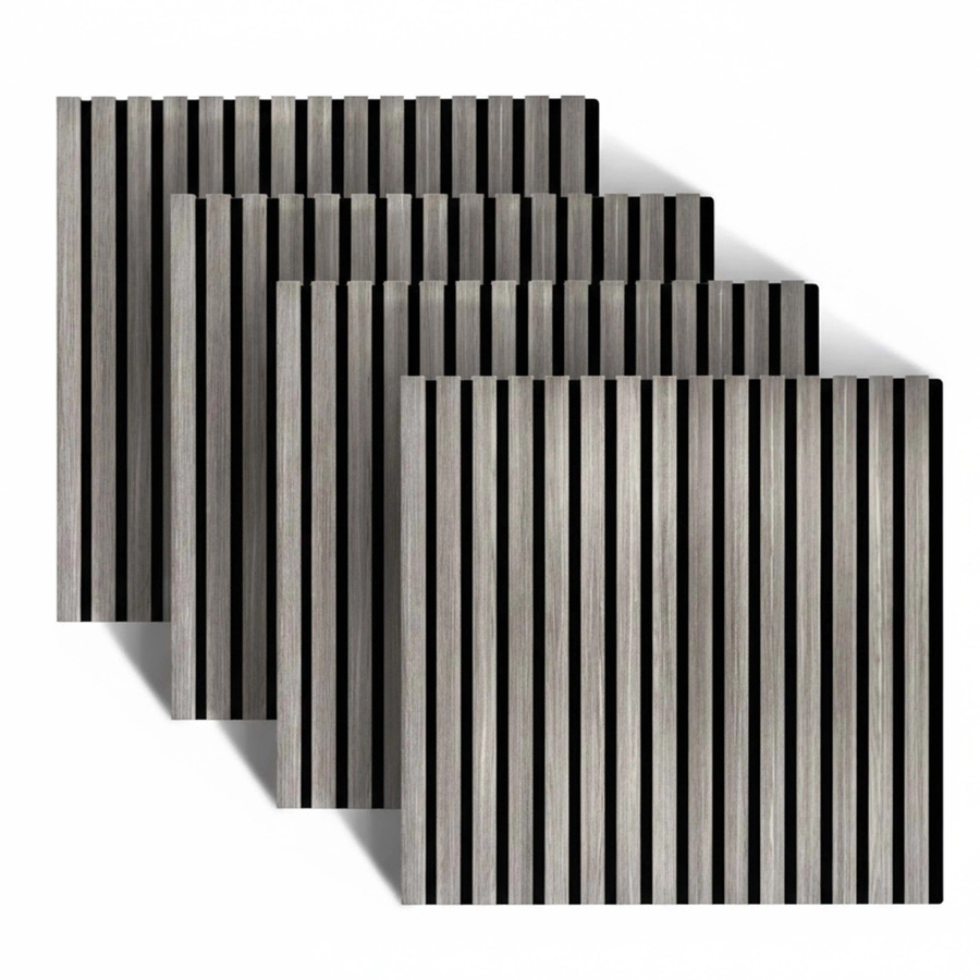Relaxdays Akustikpaneele 4er Set aus MDF und PET in Eiche Dunkelgrau mit Lamellen-Design, B/H: 60 x 60 cm, Tiefe: 1,8 cm - Bild 2