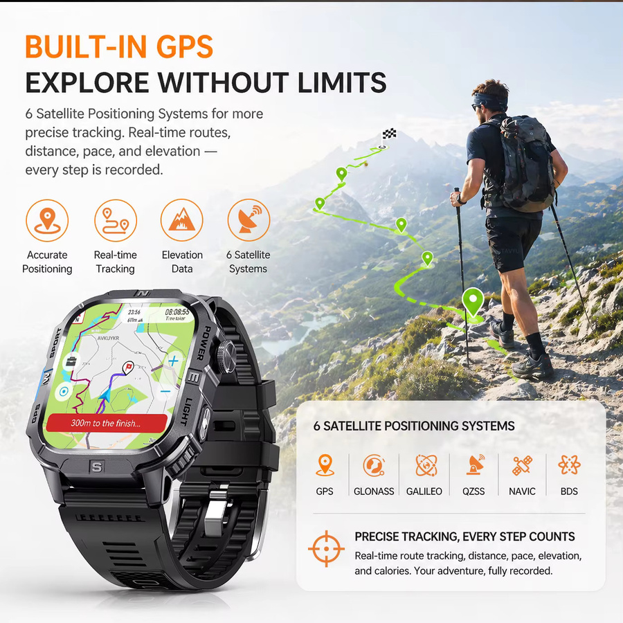GUHUAVMI Smartwatch, Schwarz, GPS, Silikon, 2,01 Zoll - Bild 2