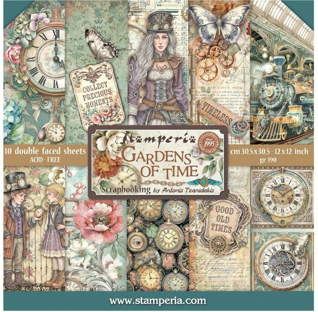 Stamperia Scrapbook-Block Gardens of Time in Multicolor - Bild 1
