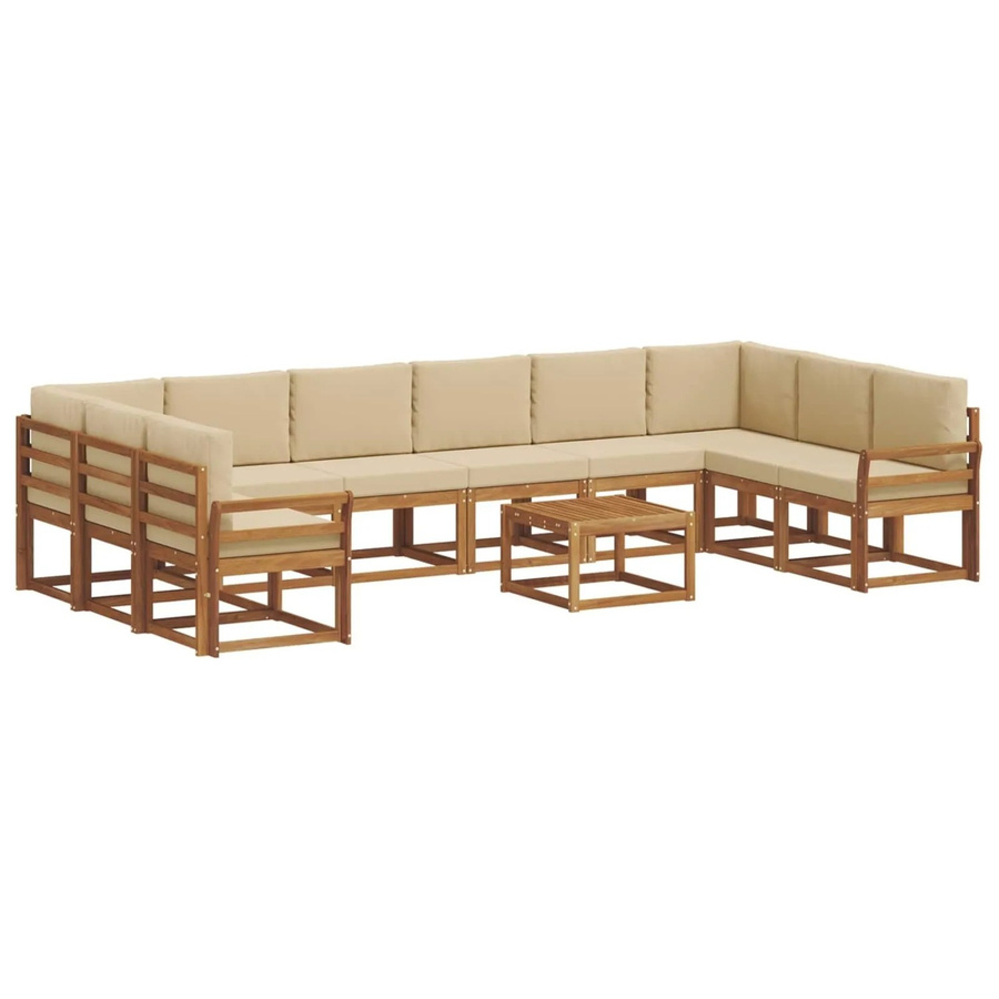 vidaXL Outdoor-Sofagarnitur aus Akazienholz in L-Form mit 11-teiligem Set, Farbe Natur und Beige - Bild 2