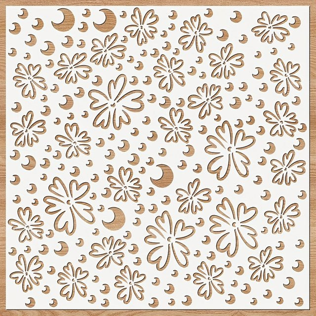 Wiederverwendbare PET-Schablone mit Sternen, Mond und Blumen für DIY-Airbrush und Bastelarbeiten in Transparent - Bild 1