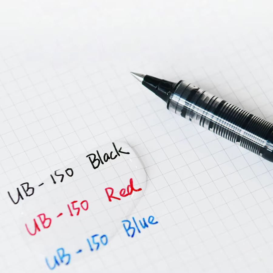 Uni UB-150 Gel-Stifte mit hoher Tintenkapazität in Schwarz, Rot und Blau mit 0,38 mm und 0,5 mm Stiftstärke - Bild 2