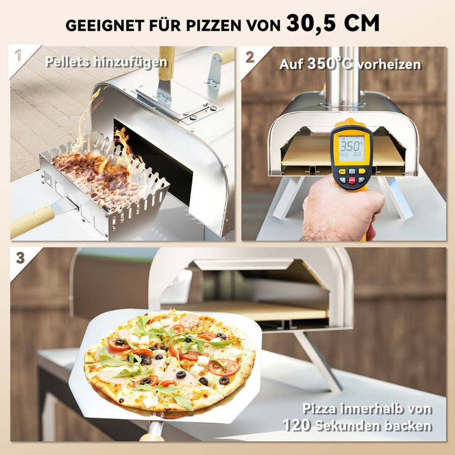 Outsunny Pizzaofen aus Edelstahl mit 1cm dickem Pizzastein und Klappbeinen für Camping und Garten, inklusive Pizzaschaufel und Deckel, H x B x T: 79 x 36 x 75 cm - Bild 4