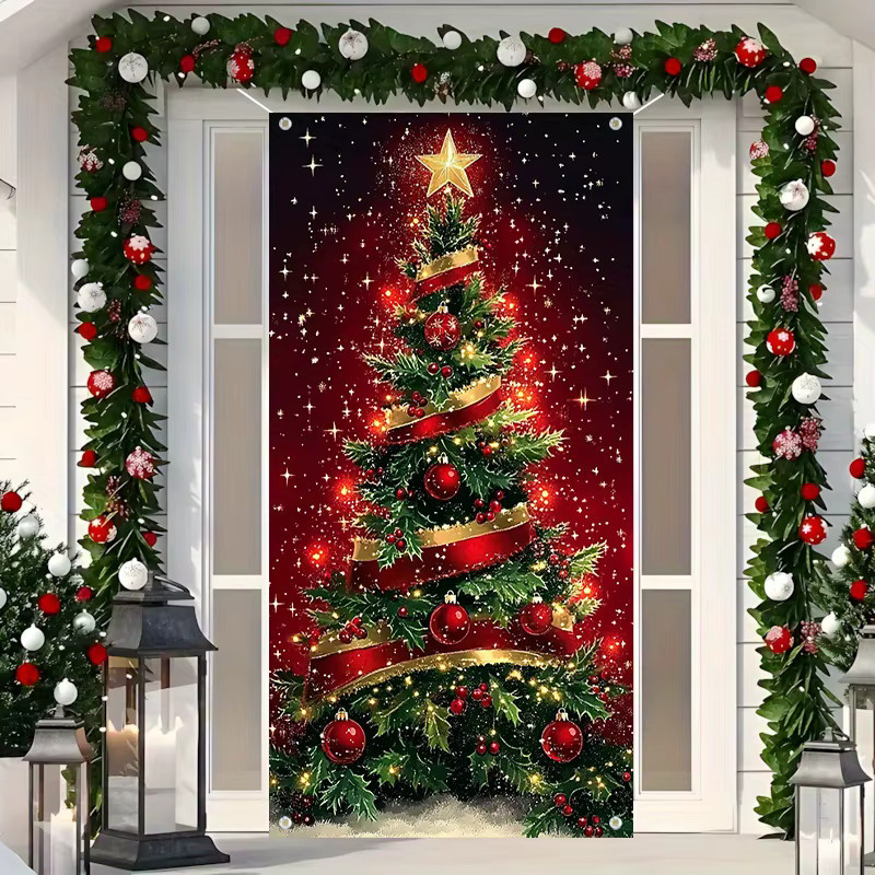 VIKAMA Weihnachtsmann Wandteppich als Weihnachtsdekoration für drinnen und draußen, Mehrfarbig, B/H: 180 x 90 cm - Bild 1