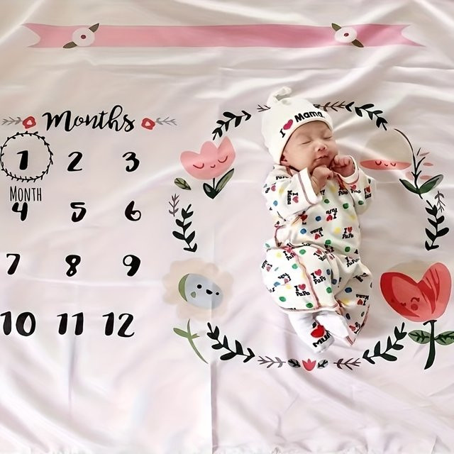 VIKAMA Baby-Fotografie-Decke mit Tulpen-Blumendruck für Neugeborenen-Fotoshootings und Meilenstein-Aufnahmen, Mehrfarbig - Bild 1