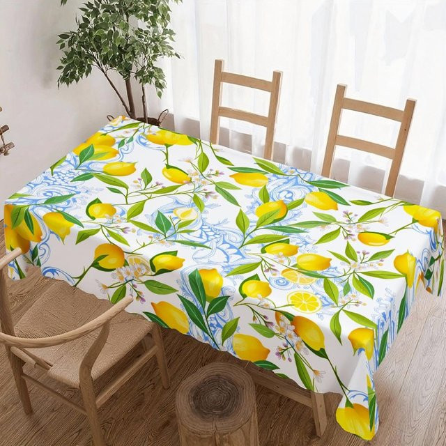 Wasserdichte Tischdecke von JINGYUE Pet mit Zitronenblattmuster in Weiß, rechteckig, B x T: 100 x 160 cm - Bild 1