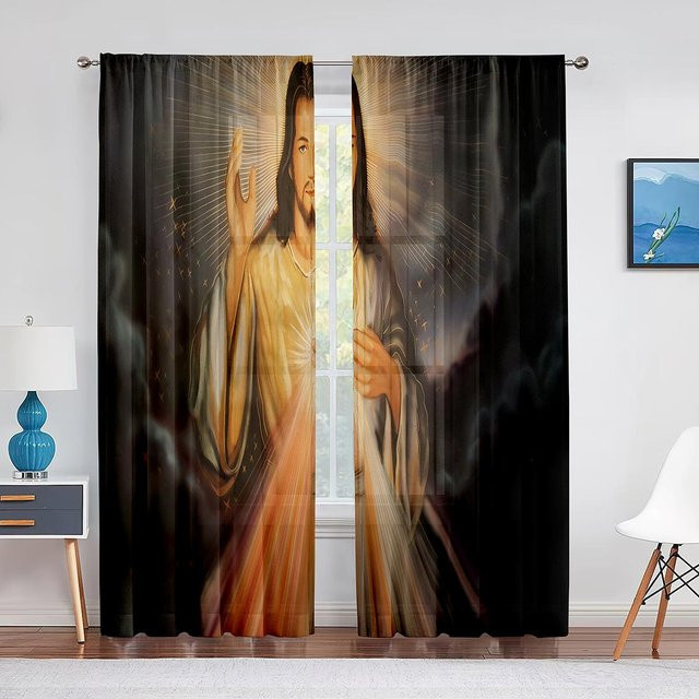 Transparenter Voile-Vorhang Jesus betet im Garten von Super Six, Chiffon-Tüllvorhang mit Ösen, Farbe: Transparent, Breite: 100 cm, Höhe: 250 cm - Bild 1