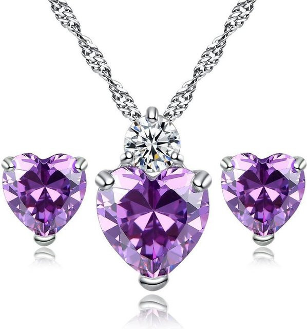POMOiii Schmuck-Set Halskette, Ohrringe, Zirkonia, violett, Damen - Bild 1