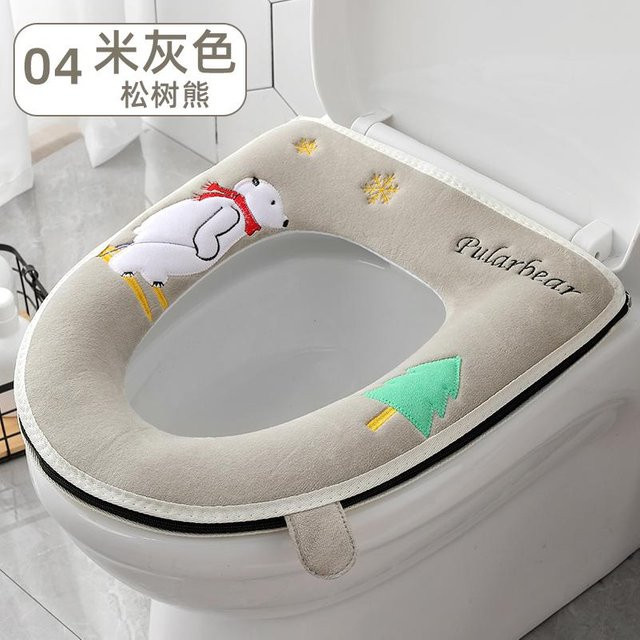 Yiran Furniture Toilettenabdeckung Soft Clean mit Reißverschluss, wasserdichte und waschbare Toilettenmatte aus Baumwolle, Farbe: Beige, Motiv: Tiere - Bild 1