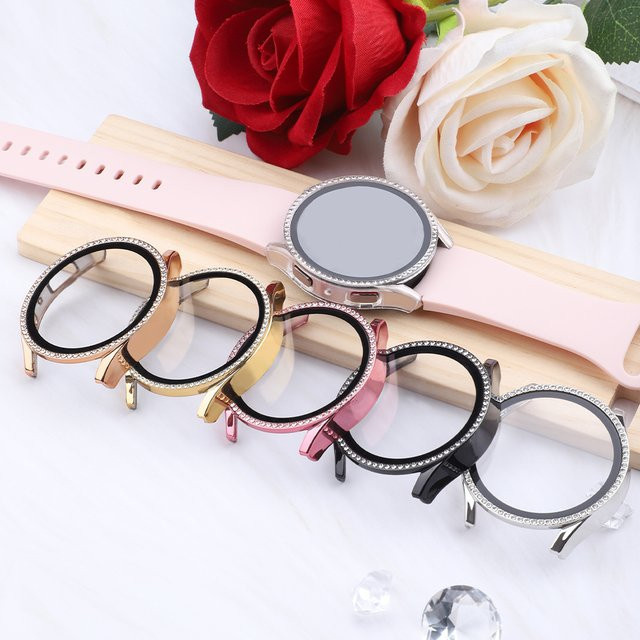samusak Uhrengehäuse für Samsung Watch4 5 6 7, Kunststoff, Roségold, Kristall, Damen - Bild 1