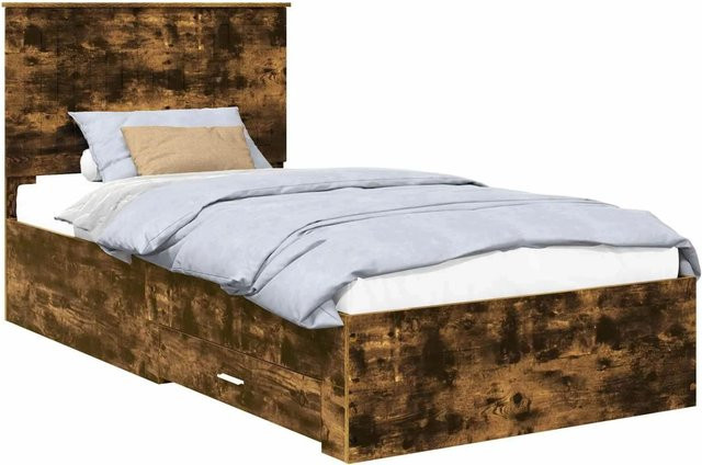 vidaXL Bettrahmen aus Holzwerkstoff in Räuchereiche mit Schubladen, B/T: 100 x 200 cm - Bild 1