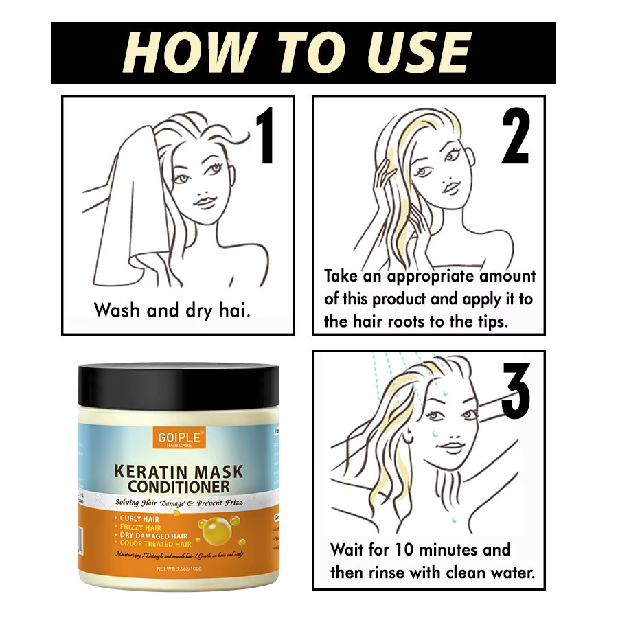 GOIPLE Keratin Haarmaske, Creme, für trockenes und strapaziertes Haar, 2 Stück - Bild 5