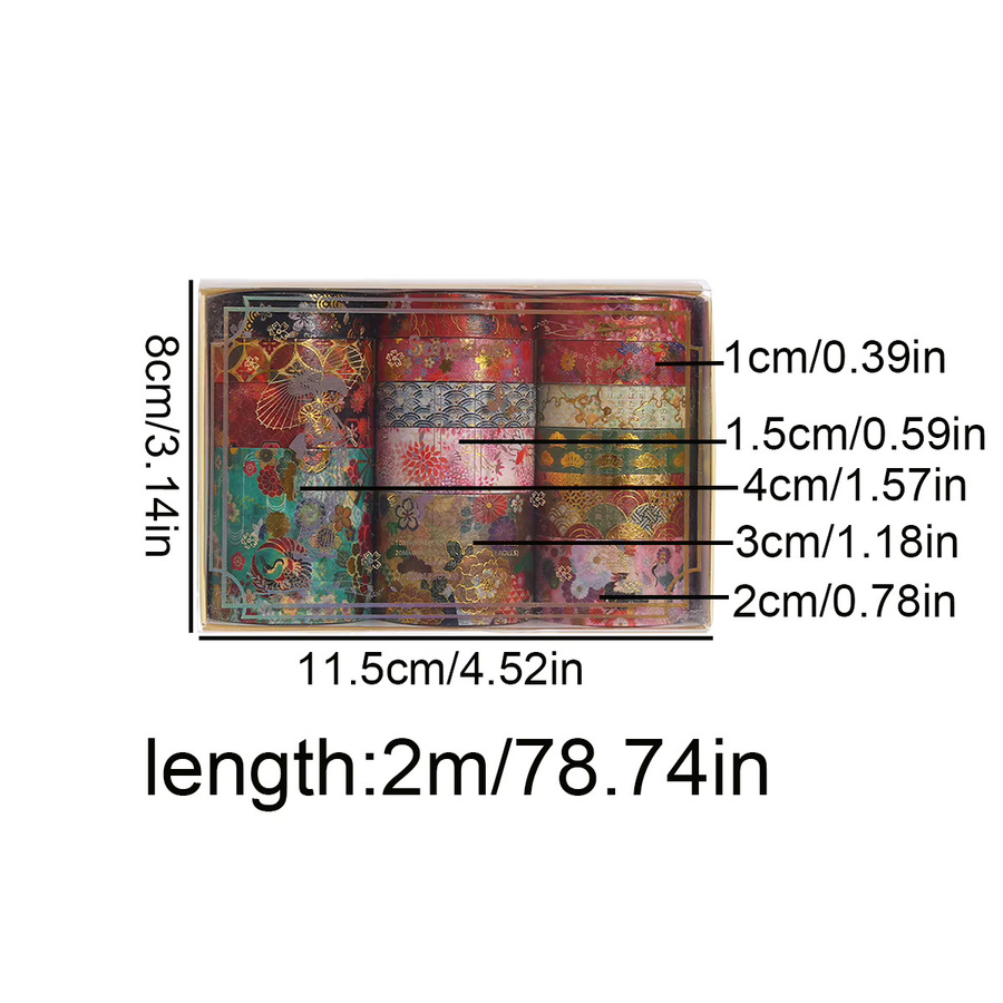 Washi-Tape-Set mit Goldfolie und Blumenmuster in Multicolour, 15 Rollen dekoratives Kirschblüten-Klebeband aus Papier für dein DIY-Tagebuch und Scrapbook-Zubehör - Bild 2