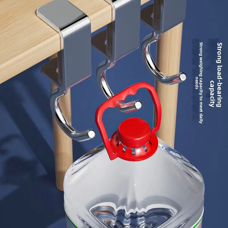 Robuster Schreibtischhaken aus Eisen in Silber, platzsparender Rucksackbügel und Taschen-Organizer für Schreibtische ohne Bohren - Bild 3