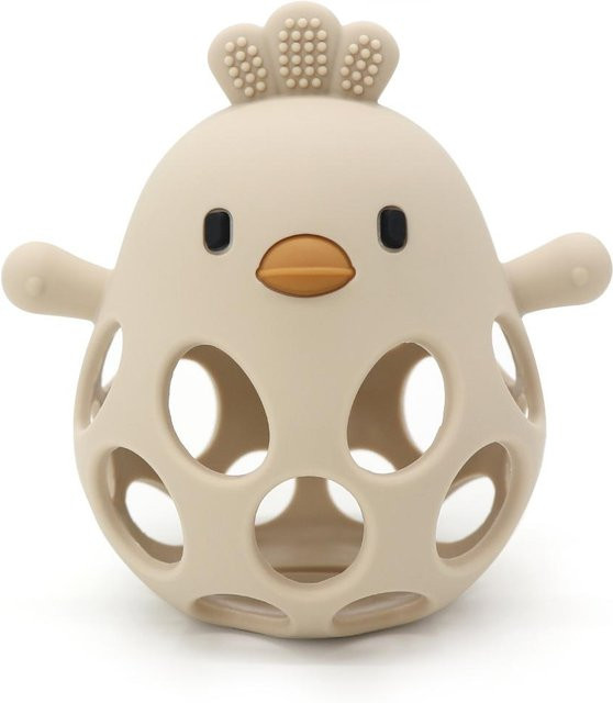 MARKET-1 Baby Beißring aus Silikon in Küken-Form, Gelb/Beige, BPA-frei und spülmaschinenfest - Bild 1