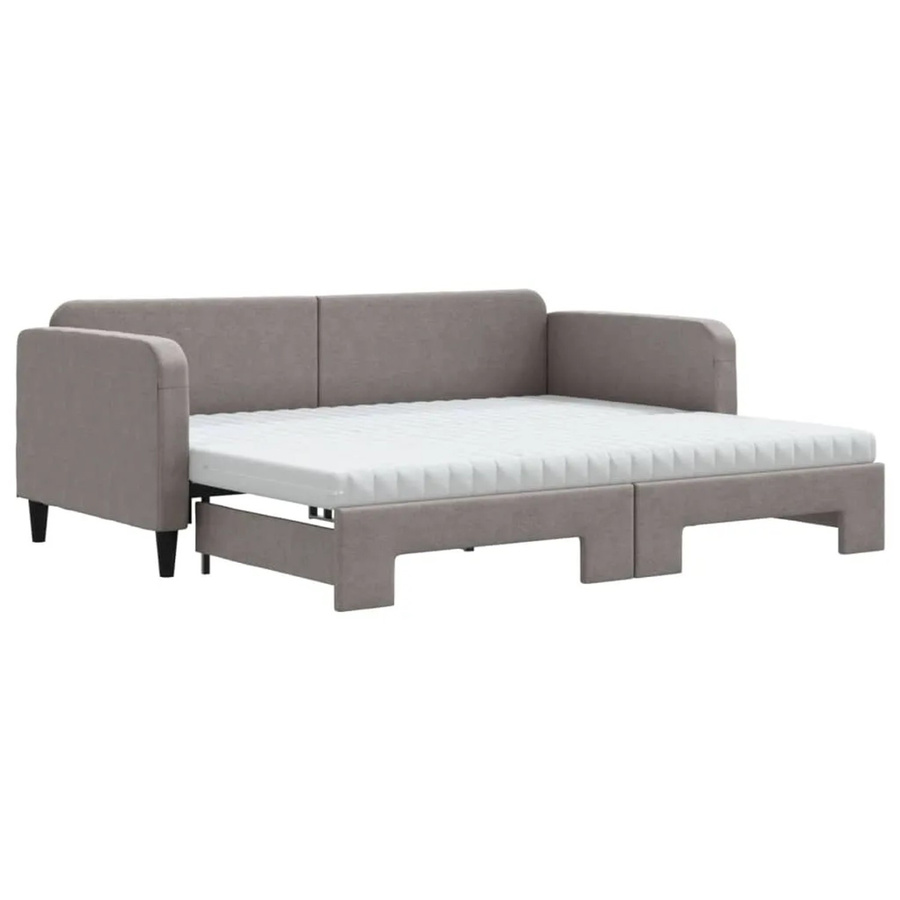 vidaXL Ausziehbares Tagesbett mit Matratze in Taupe, Polsterbett mit Schlaffunktion und Auszugsschublade, B/T/H: 80–90 x 190/200 cm - Bild 2