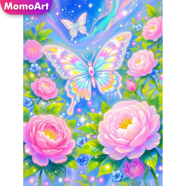 Momoart DIY Diamant Mosaik Schmetterling und Blumen Set für Anfänger, Multicolour, B/H: 30,0 x 30,0 cm - Bild 1