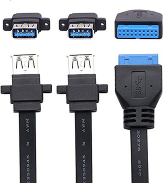 Frist link Dual 2-Port USB 3.0 Frontpanel-Verlängerungskabel Typ A Buchse auf 20-Pin-Box-Header-Buchse Adapterkabel in Schwarz - Bild 1