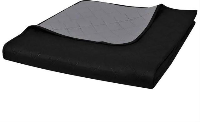 vidaXL Zweiseitige Tagesdecke gesteppt aus Mikrofaser in Schwarz und Grau, B/T: 230 x 260 cm - Bild 1
