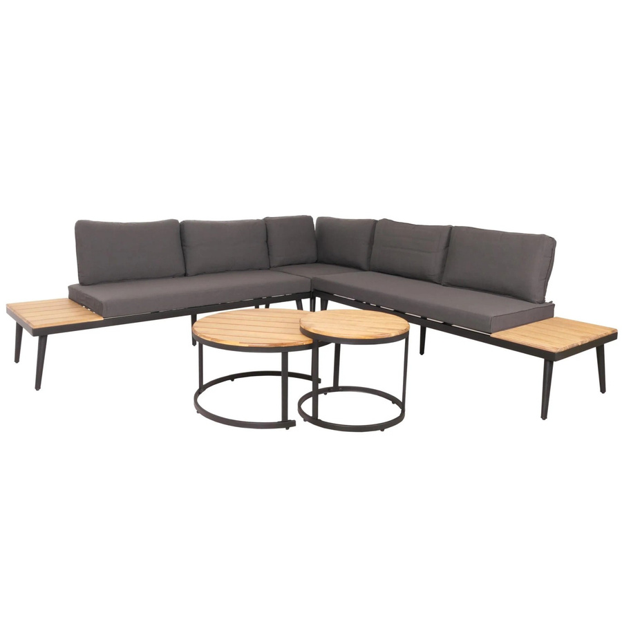 MCW Garten-Garnitur H54c Lounge-Set aus Akazienholz und Stahl in Hellbraun mit dunkelgrauen Kissen - Bild 3