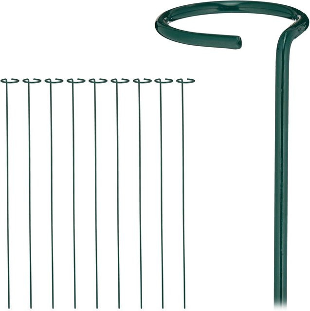 Relaxdays Pflanzstäbe aus Stahl mit Ring in Dunkelgrün, 10er Set, Höhe: 80 cm, Durchmesser: 6 cm - Bild 1