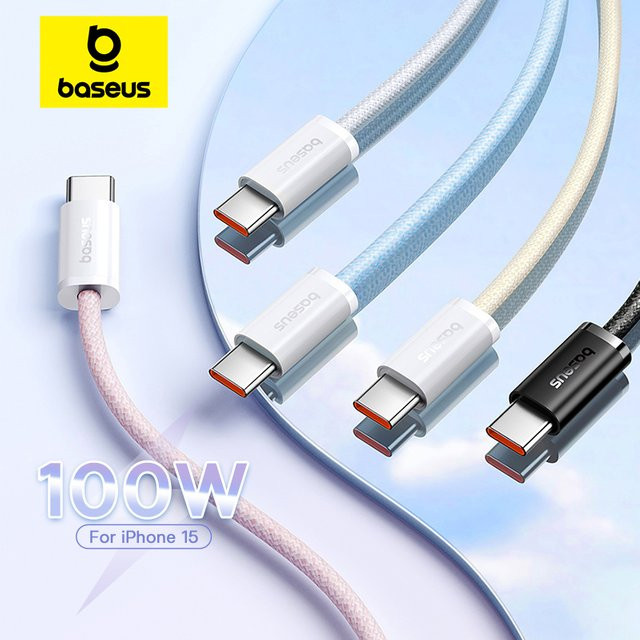 Baseus USB-C auf USB-C Kabel 100 W Schnellladekabel für iPhone 15, MacBook, iPad und Samsung, Schwarz - Bild 1