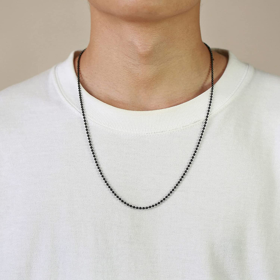 AMD Jewelry Erkennungsmarken-Kette, Edelstahl, Silber, Perle, 60 cm, Unisex - Bild 2