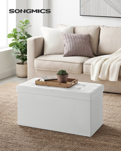 SONGMICS Sitzhocker als Sitzbank mit Stauraum und Klappdeckel, Farbe Weiß, Kunstleder - Bild 1