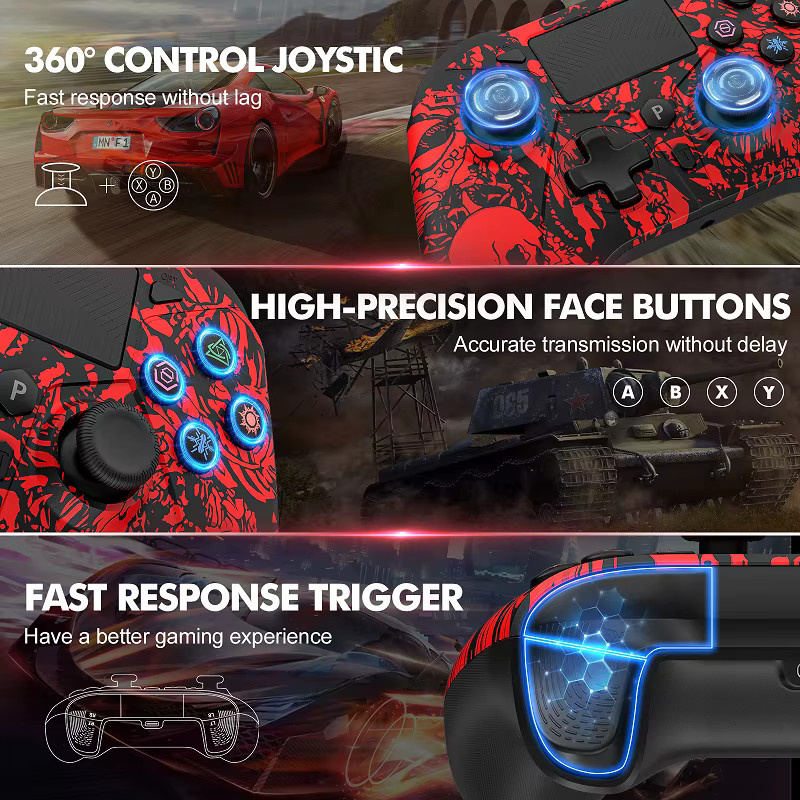 Bonacell Kabelloser Gamepad Controller für PS5 und PC mit Hall-Effekt, 6-Achsen-Gyroskop und Doppel-Vibration - Bild 2