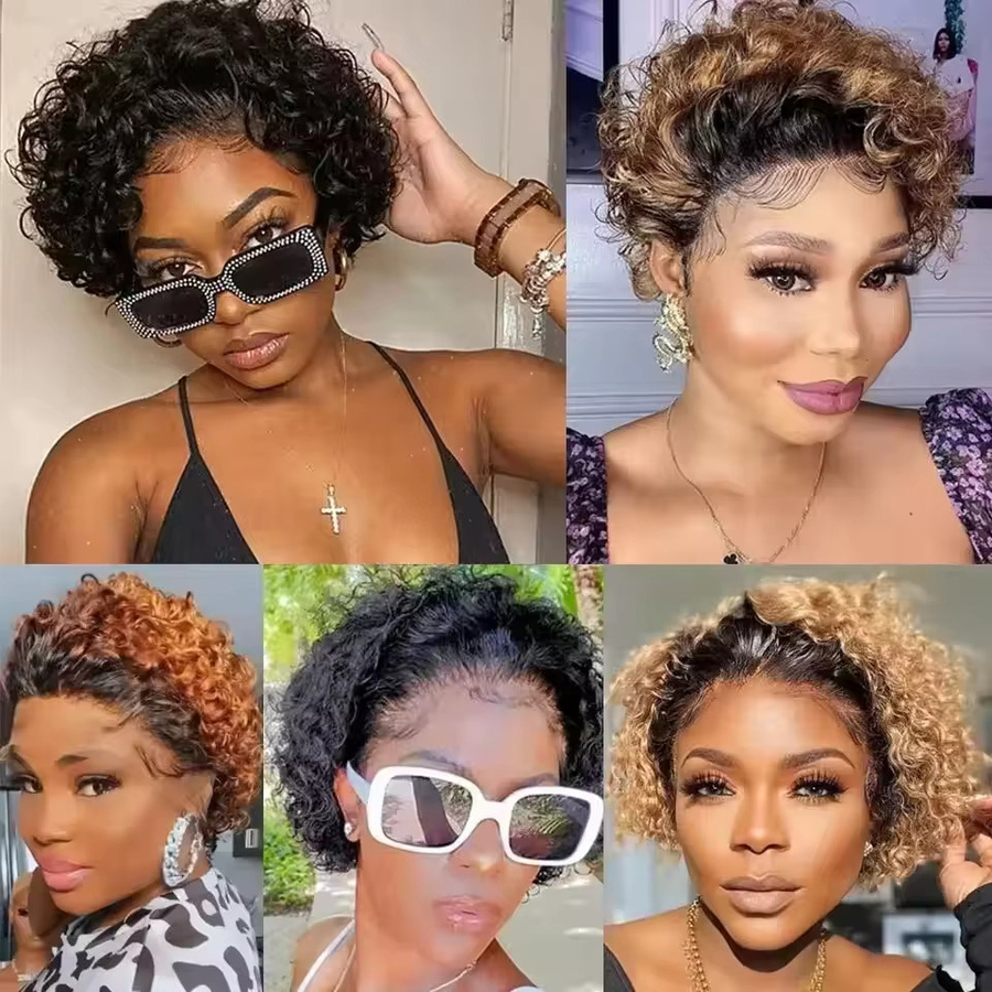 Luxexuan Pixie-Cut-Perücke, kurze lockige Bob-Perücke aus Echthaar, Damen - Bild 6