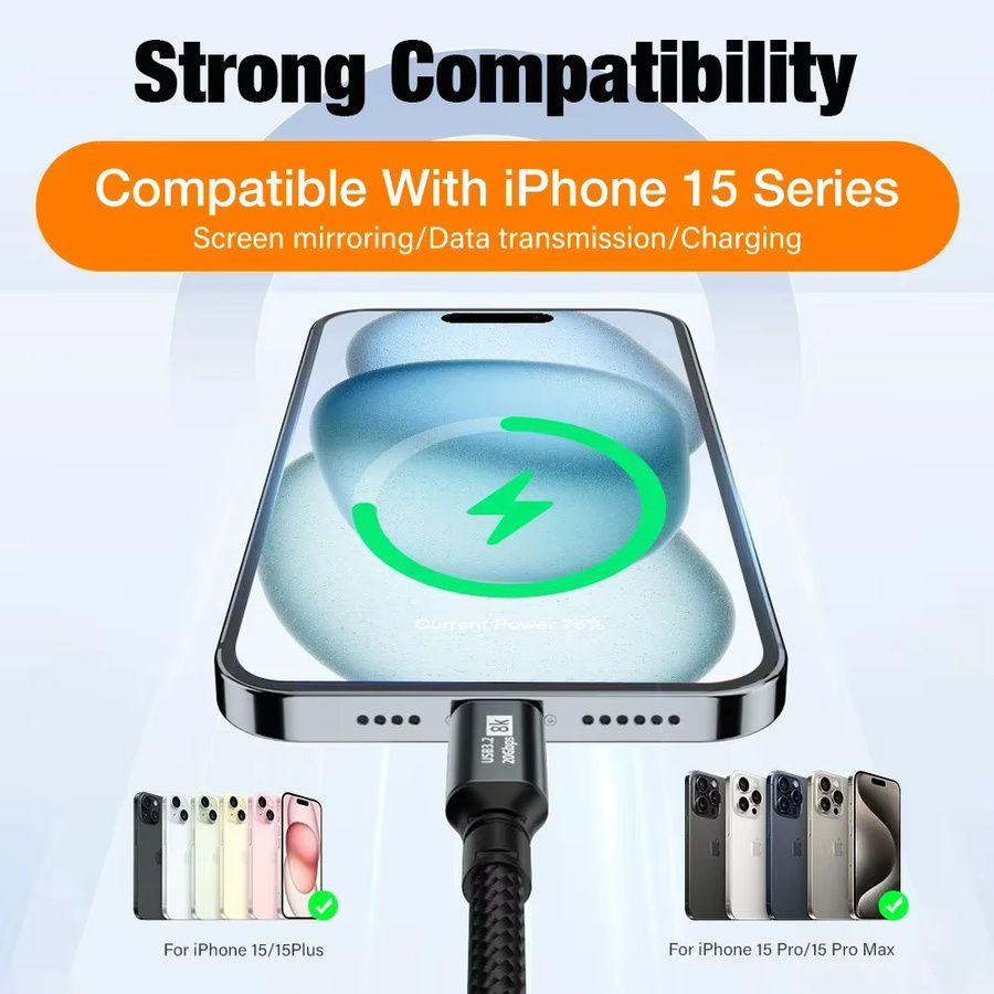 USB-C auf USB-C Datenkabel Thunderbolt 3, 8K 60Hz, PD 100W, USB 3.2 20Gbps, Schwarz - Bild 5