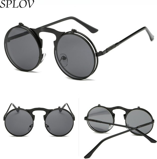 SPLOV Flip-Sonnenbrille, Rund, Metall, Schwarz, Unisex - Bild 1