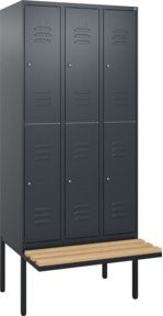 C+P Doppelstock-Spind Classic PLUS Sitzbank mit 3 Abteilen, Buche-Hartholz und Zylinderschloss, B/T/H: 212 x 90 x 81,5 cm - Bild 1