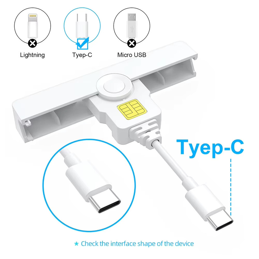 VODOOL Tragbarer Smartcard-Leser USB 2.0 Typ-C CAC-Kartenleser für Government ID in Weiß - Bild 2