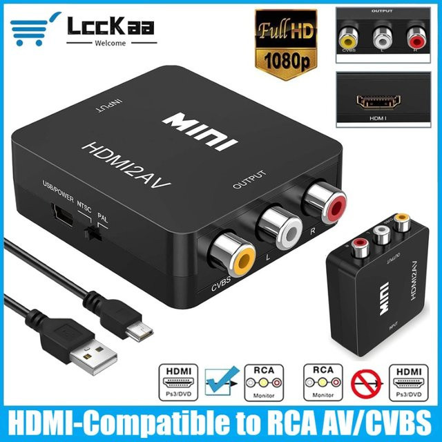 HDMI zu RCA Konverter für Full HD 1080p Video und Audio mit USB Kabel für TV, DVD, Laptop und PS3 in Schwarz oder Weiß - Bild 1