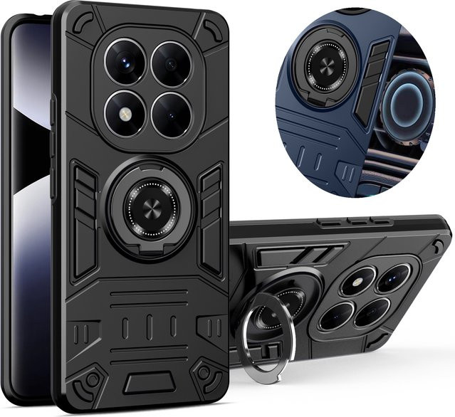 Stoßfeste Schutzhülle mit Ring-Ständer für Xiaomi Redmi Note 14 Pro, 14C, 14, 15 A5 und 15C in Schwarz und Blau - Bild 1