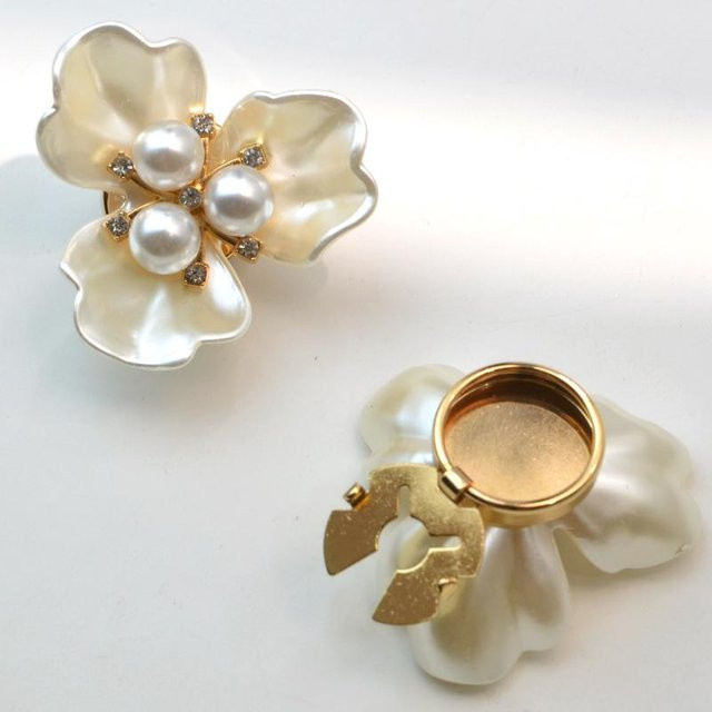 Velishy Manschettenknöpfe, Dreiblättrige Blumen, Perle, Kristall, Gold, Unisex - Bild 1