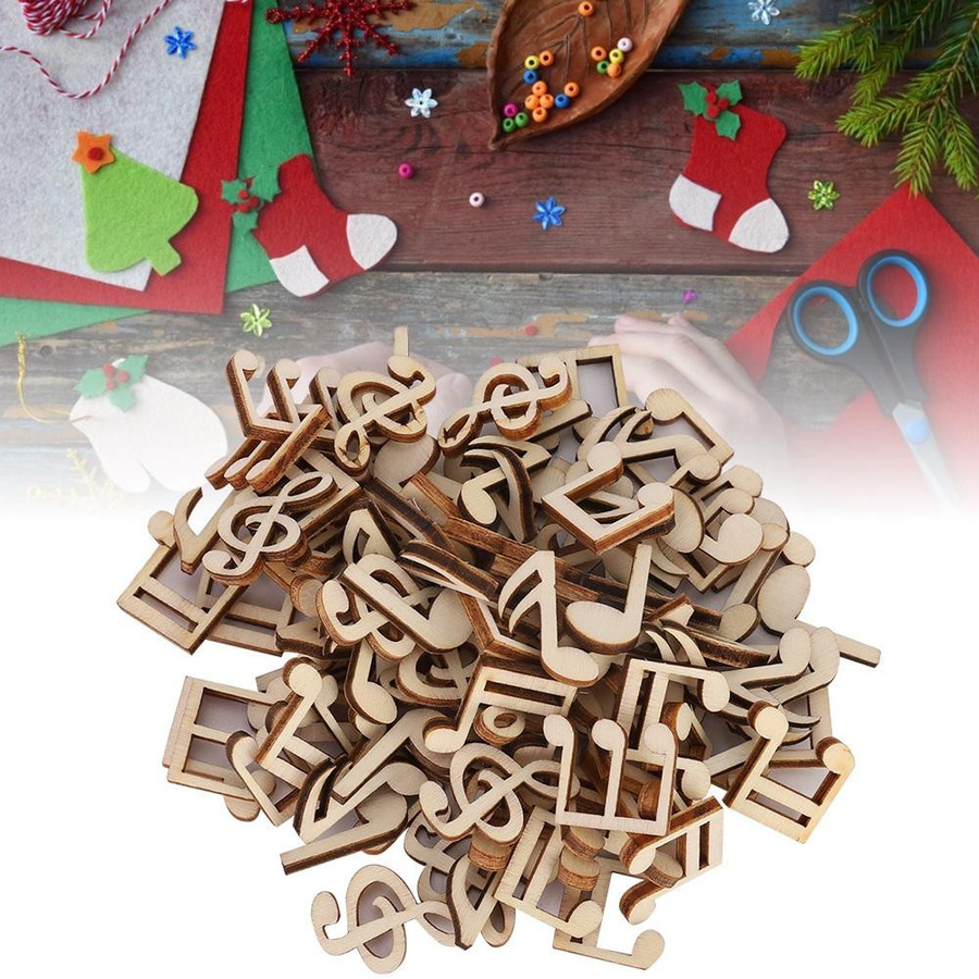 100 Stück Musiknoten aus Holz von Houspace in Braun mit Notenmuster als Dekorationszubehör für Weihnachten, Geburtstage und Hochzeiten, Größe: 2 cm - Bild 2