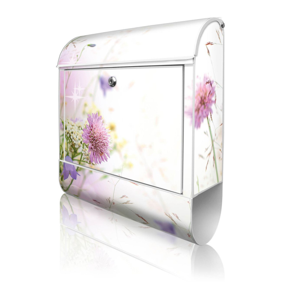 banjado Briefkasten Weiß mit Hausnummer und Motiv Glitzernde Wiese inklusive Zeitungsfach, B/T/H: 38 x 13 x 47 cm - Bild 1