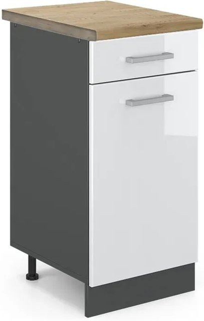 Vicco Küchenunterschrank R-Line Weiß Hochglanz Anthrazit Eiche B: 40 cm, T: 60 cm, H: 81,6 cm - Bild 1