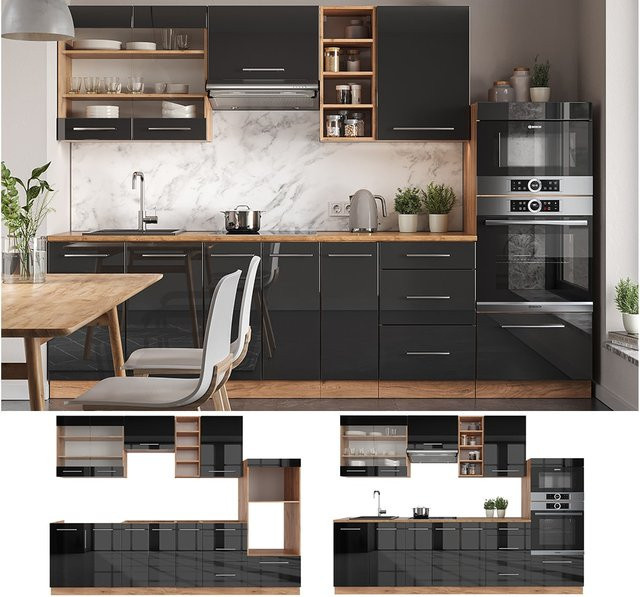 Vicco Küchenzeile Fame-Line Einbauküche in Eiche und Anthrazit, Breite: 280 cm - Bild 1