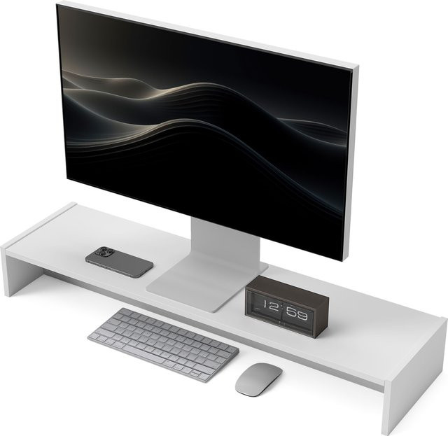 HOMCOM Monitorständer aus Holz mit 2 Ablagefächern für Laptop und Computer, Weiß, B/T/H: 100 x 27 x 15 cm - Bild 1