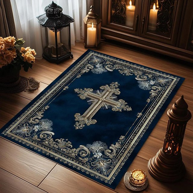 Lodestar Christlicher Gebetsteppich mit abstraktem Design in Blau, B/H: 60 x 40 cm - Bild 1