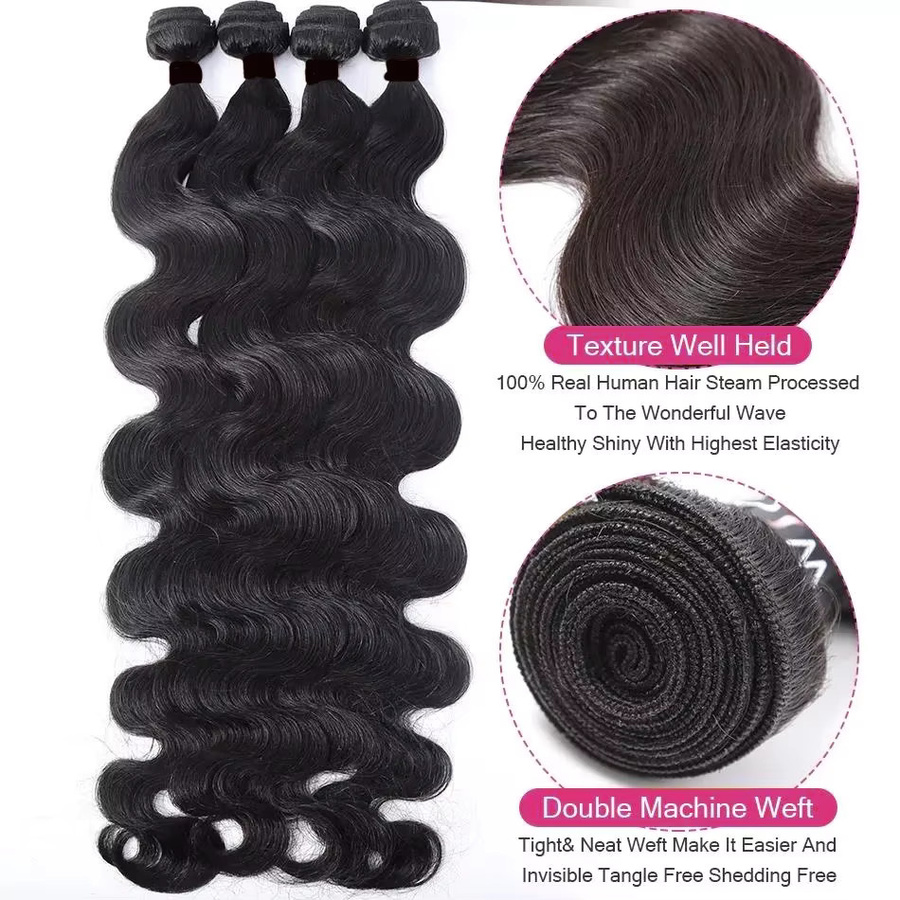 Fashowbeauty Lace Closure mit Body Wave Echthaar-Bündeln, 100% Remy Echthaar-Extensions, Unisex - Bild 2