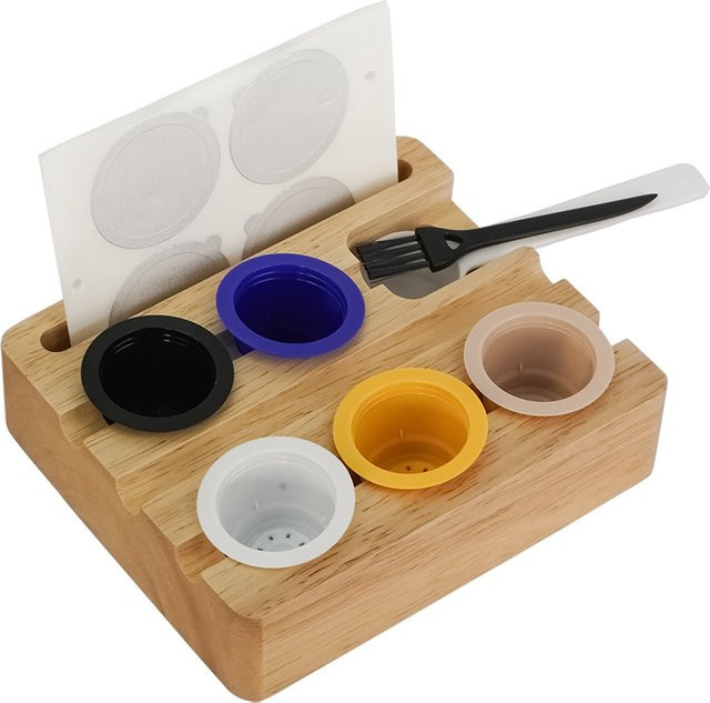 Füll- und Verschlussständer für Kaffeekapseln aus Holz in Beige, Aufbewahrungshalter für Kaffeepads kompatibel mit Nespresso Original Pods - Bild 1