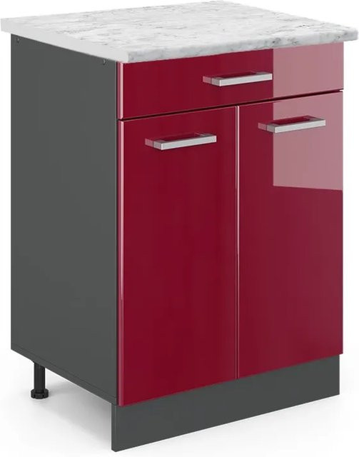Vicco Küchenschrank R-Line in Bordeaux Hochglanz und Anthrazit mit Marmor-Optik, B/T/H: 80 x 46 x 60 cm - Bild 1