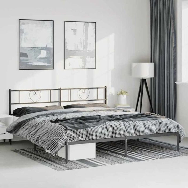 Vidaxl Metallbett mit Kopfteil in Schwarz, B/T/H: 183 x 213 cm - Bild 1