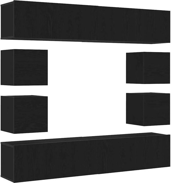vidaXL TV-Schrankset Wandmontiert Schwarz in Eichen-Optik aus Holzwerkstoff für das Wohnzimmer, Set bestehend aus 4 Schränken (L: 100 cm, B: 30 cm, H: 30 cm) und 2 Schränken (L: 30,5 cm, B: 30 cm, H: 30 cm) - Bild 1