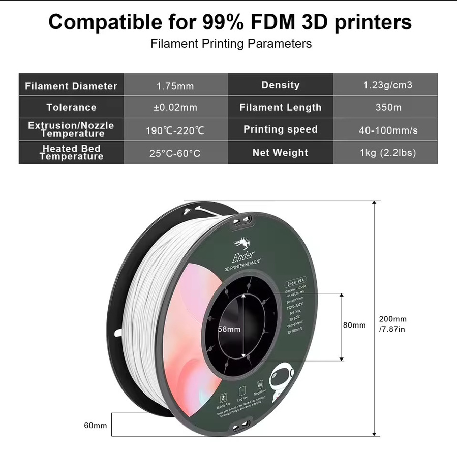 Creality 3D PLA Filament 1,75mm für FDM Drucker, 1kg pro Rolle, Schwarz und Weiß - Bild 2